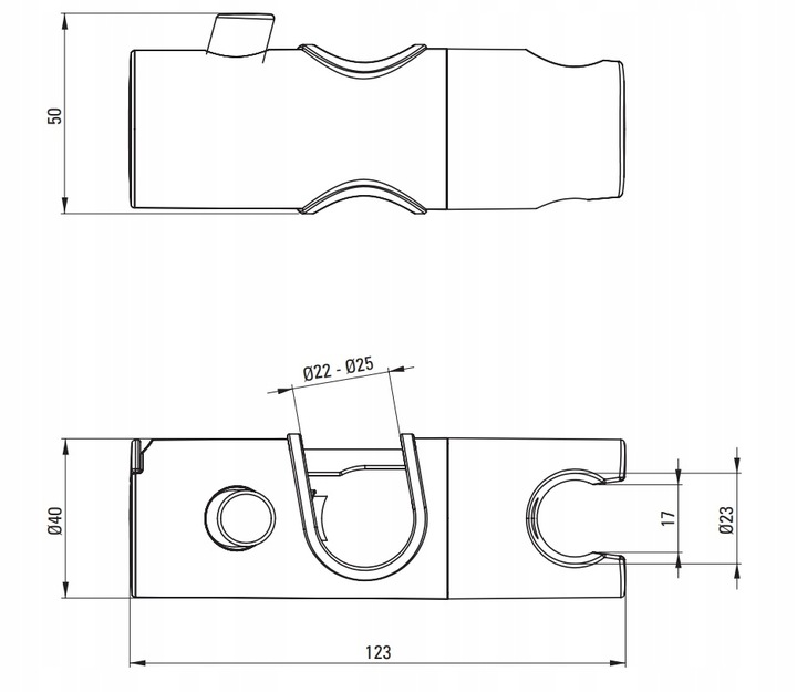 Uchwyt Czarny Mat na Słuchawkę Prysznicową UNI drążka FI 22,23,24,25