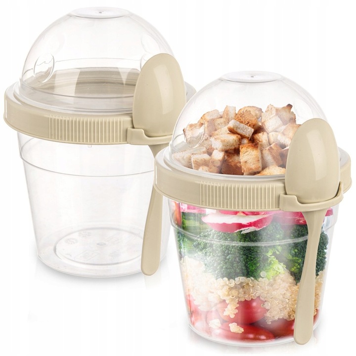 2x Pojemnik LUNCHBOX pudełko na jogurt musli owoce sałatkę + sztućce