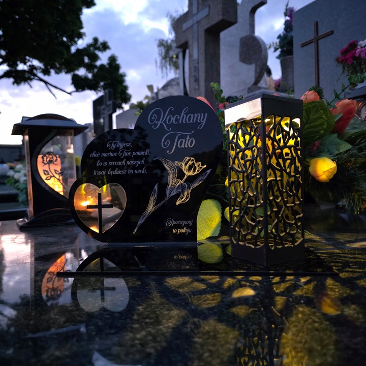 ZNICZ SOLARNY z Grawerem Wieczna Lampka Latarenka LED STATUETKA dla taty