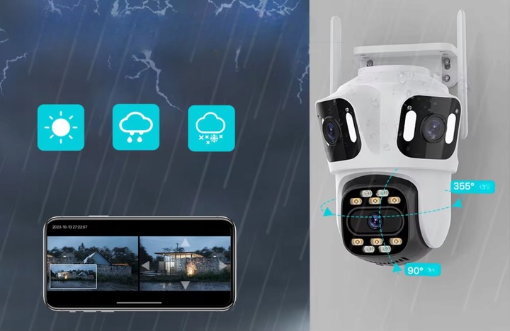 POTRÓJNA KAMERA WIFI IP SMART ZEWNĘTRZNA OBROTOWA UHD 8MP ZOOM ICSEE 3w1