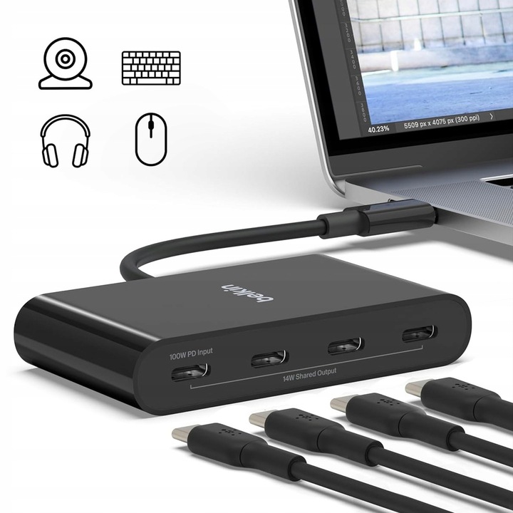 Stacja, hub USB-C do laptopa Belkin AVC018, USB-C 3.2 gen2 na 4 porty USB-C