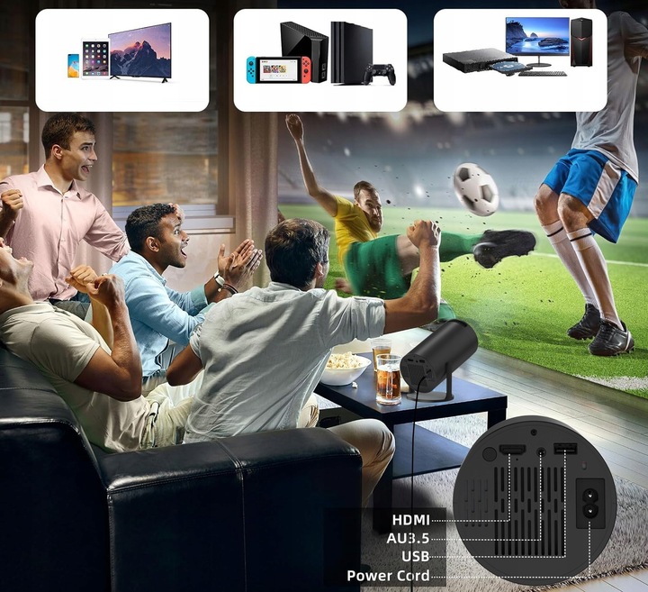 PROJEKTOR RZUTNIK ANDROID TV WIFI MINI 4K PRZENOŚNY SMART CZARNY