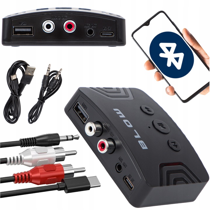 TRANSMITER ODBIORNIK BLUETOOTH 5.3 AUX MINIJACK 3,5mm USB-C 2xRCA