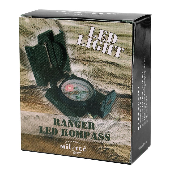 KOMPAS TURYSTYCZNY BUSOLA METALOWY MIL-TEC US RANGER PODŚWIETLANY OLIVE