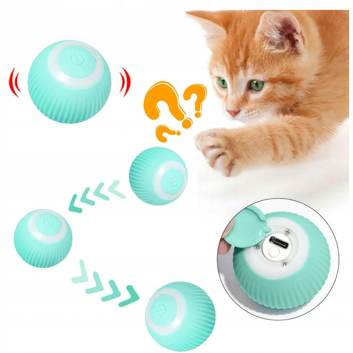INTERAKTYWNA UCIEKAJĄCA PIŁKA DLA KOTA PSA ZABAWKA ELEKTRYCZNA NIEBIESKA
