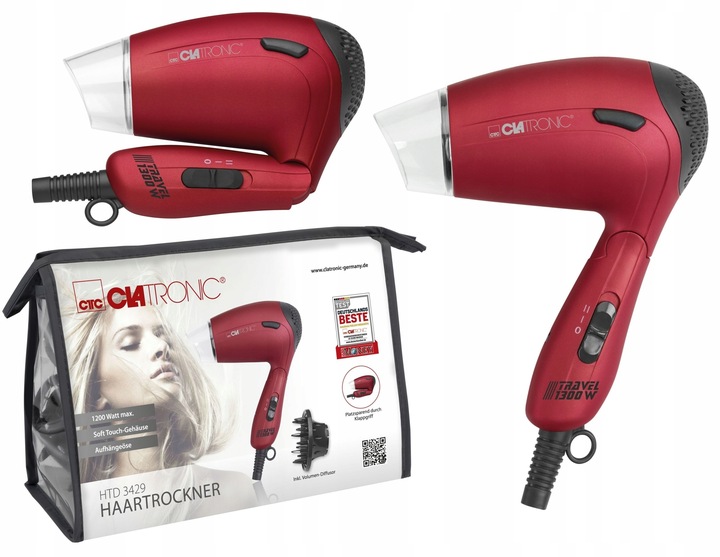 SUSZARKA DO WŁOSÓW MAŁA LEKKA SKŁADANA TURYSTYCZNA PODRÓŻNA 1300W JONIZACJA