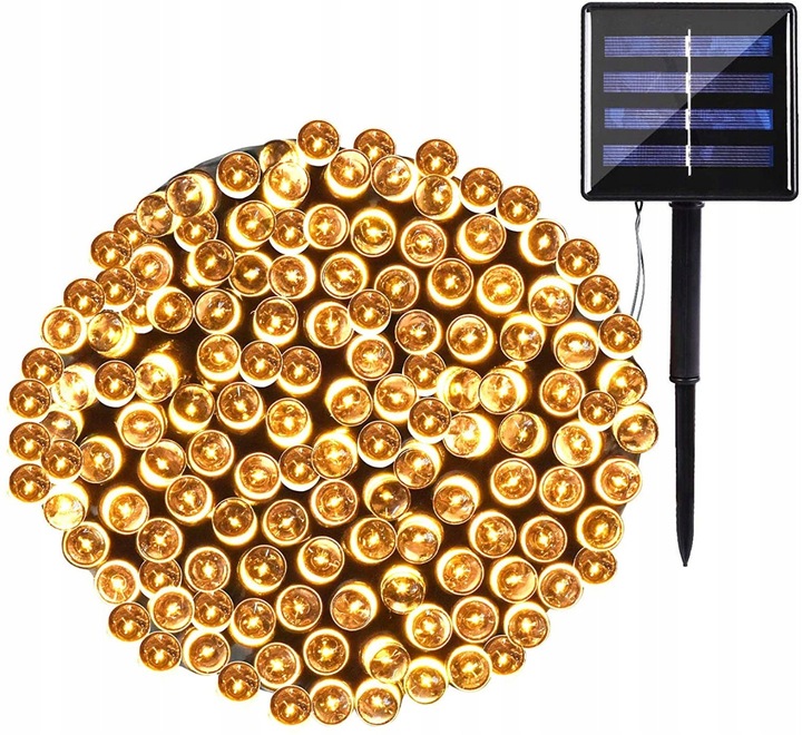 LAMPKI CHOINKOWE SOLARNE 100 LED 10m GIRLANDA CIEPŁE BIAŁE 8 FUNKCJI