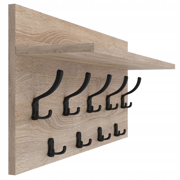 Wieszak na ubrania ścienny panelowy 9 haków 70x40 Biały