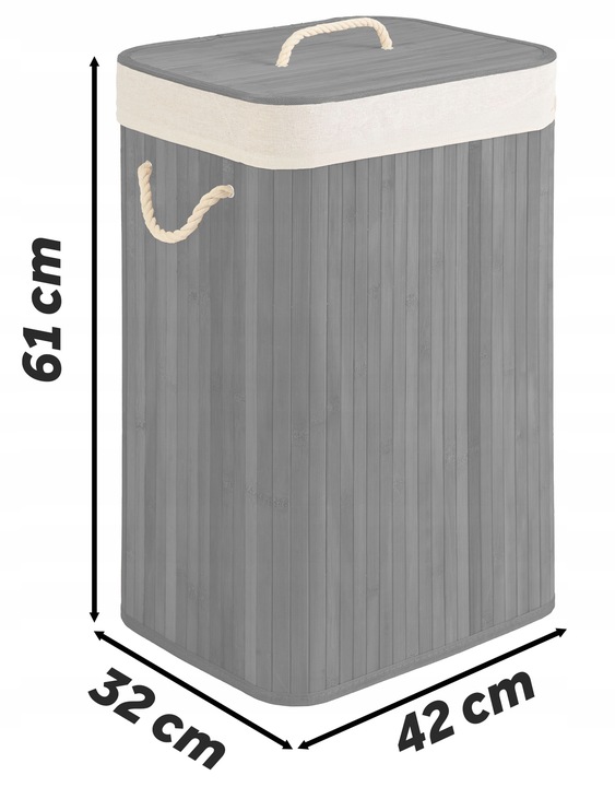 BAMBUSOWY KOSZ NA PRANIE BIELIZNĘ DUŻY POJEMNIK Z POKRYWĄ 72L