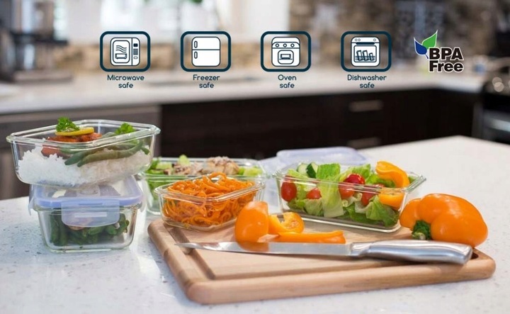 LUNCHBOX POJEMNIK SZKLANY NA ŻYWNOŚĆ 3-komorowy śniadaniówka 1050 ml