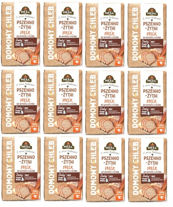 PZZ Mieszanka do wypieku chleba Pszenno-żytni Mix Zgrzewka 12 x 500g GOTOWA
