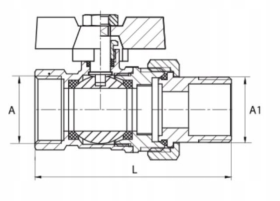 ZAWÓR KULOWY KUREK 1" DN25 MOSIĘŻNY ZE ŚRUBUNKIEM I DŁAWICĄ MOTYLEK