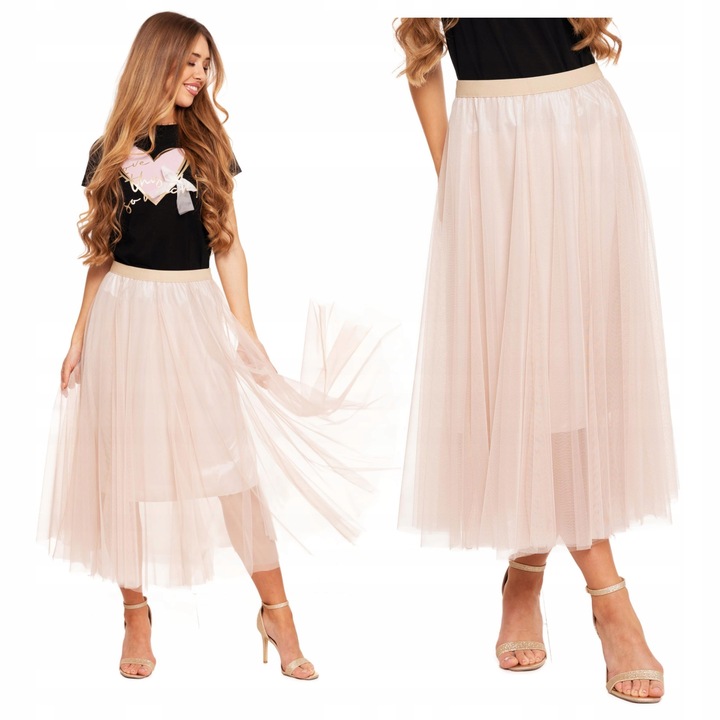 Spódnica Damska Tiulowa Midi Dwuwarstwowa Zwiewna Wygodna S/M MORAJ