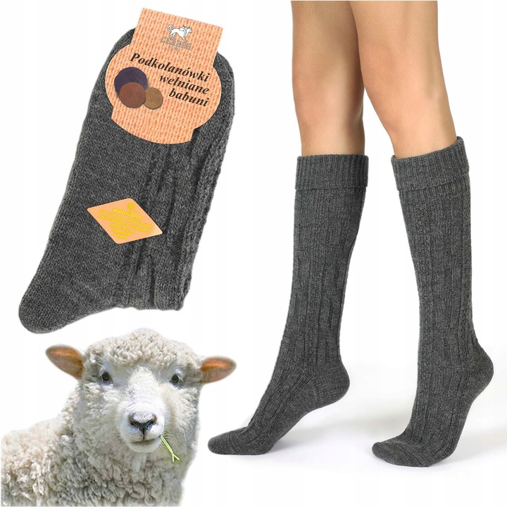 PODKOLANÓWKI DAMSKIE BABUNI GRUBE CIEPŁE Z WEŁNĄ WARKOCZ CERBER 39/42