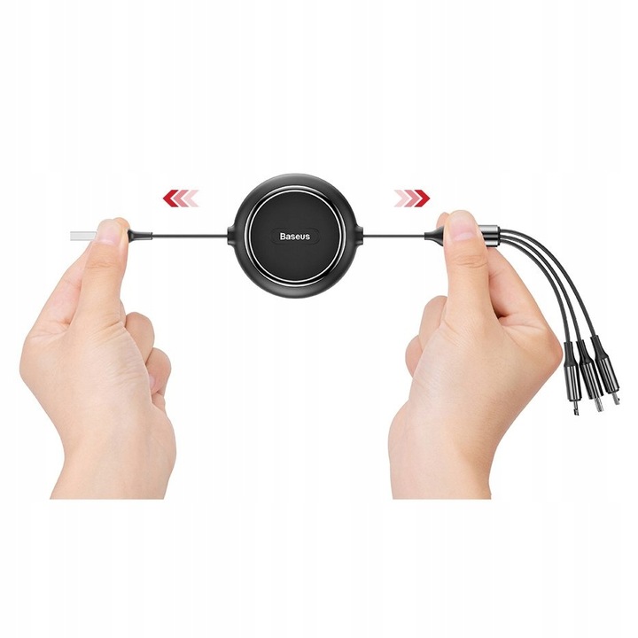 BASEUS SZYBKI KABEL ZWIJANY 3w1 USB - micro USB/Lightning/USB C 3.5A 1,2m