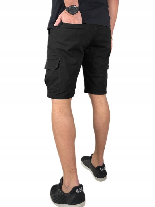 SPODENKI męskie JEANSOWE BOJÓWKI krótkie spodnie PAS z GUMKĄ Czarne r. L