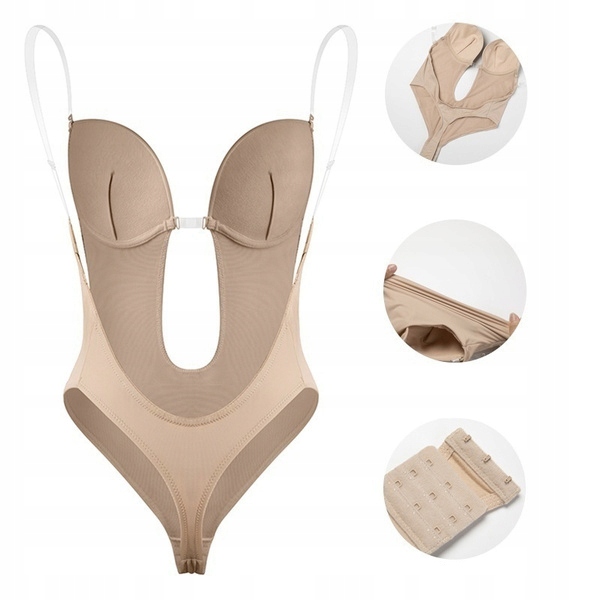 Body Damskie Do Sukienki Bez Pleców Plunge Silikonowe Ramiączka Stringi XL