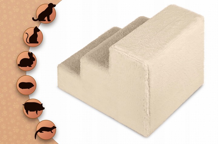 Schodki dla psa 3-stopnie tapicerowane kremowe podest dla psa do kanapy