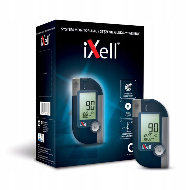 Glukometr iXell + paski, lancety, nakłuwacz, etui