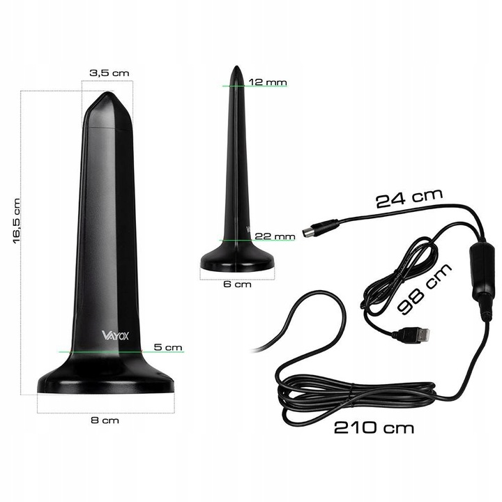ANTENA POKOJOWA DVB-T2 DO TV NAZIEMNEJ DOOKÓLNA AKTYWNA MAGNES USB 4K VAYOX