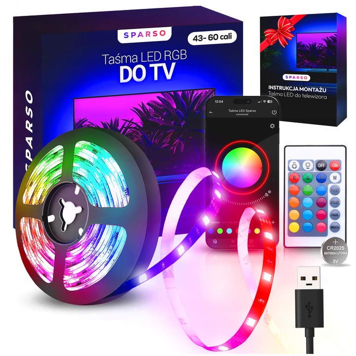 TAŚMA LED RGB 4M USB LEDY DO TV Podświetlenie Telewizora NA PILOTA