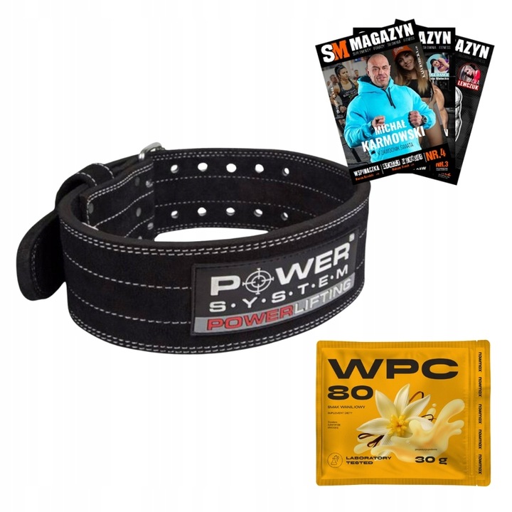 POWER SYSTEM PAS POWERLIFTING SKÓRZANY MOCNY TRÓJBÓJ M + nowmax WPC 80 30 g