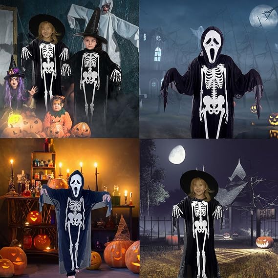 Kostium na Halloween Przebranie KOŚCIOTRUP SZKIELET Ponczo Tunika -