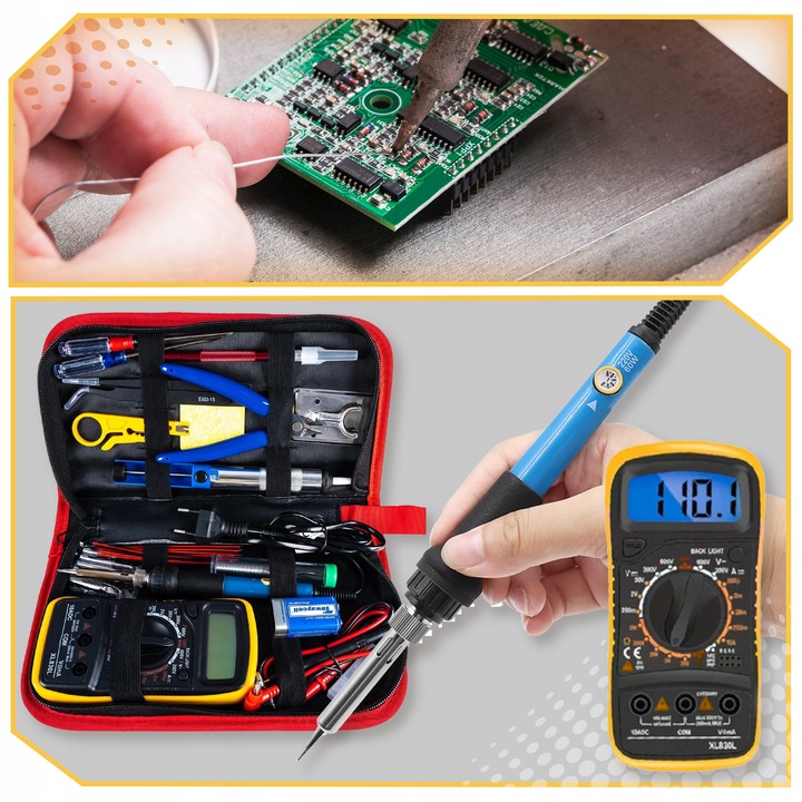 Lutownica ZESTAW NARZĘDZI DO LUTOWANIA 40 ELEMENTÓW MULTIMETR 6 GROTÓW