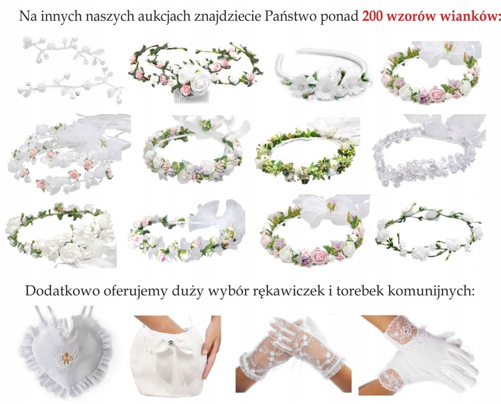 WIANEK NA KOMUNIĘ DEC54 komunijny dekoracja opaska biały głowę komunia