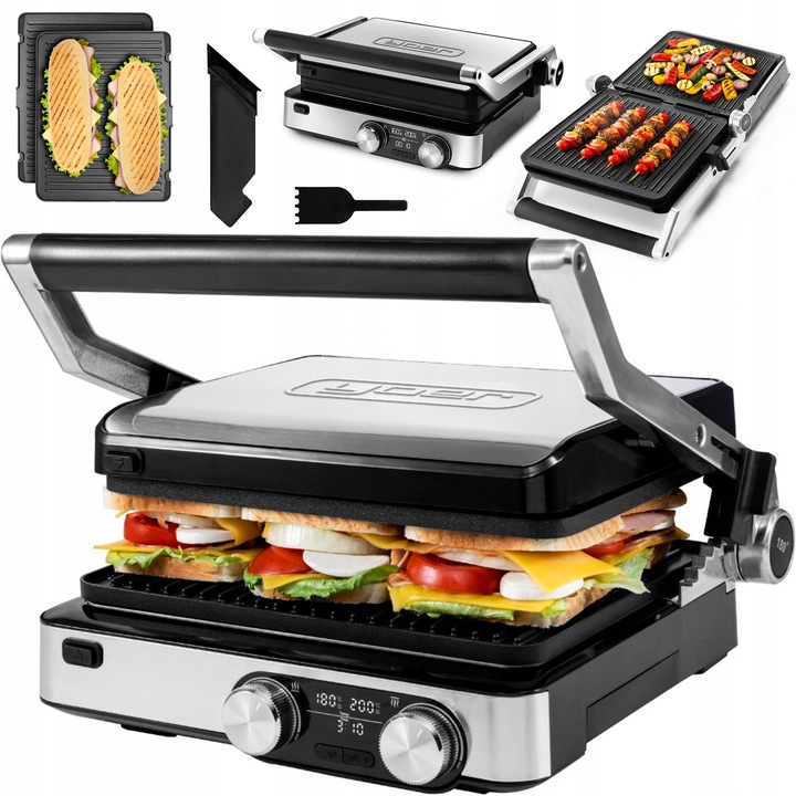 Grill elektryczny Opiekacz do panini Yoer 2000W + Programator czasu i