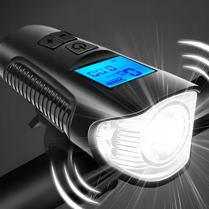 LAMPKA ROWEROWA LED LICZNIK KM PRĘDKOŚCIOMIERZ DZWONEK PRZÓD + TYŁ