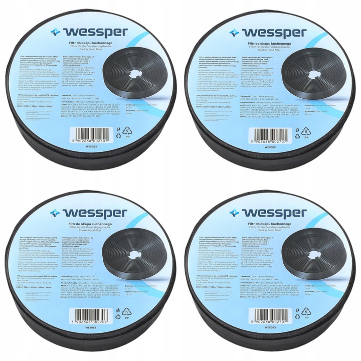 4x Filtr węglowy do okapu AKPO Soft WK-4 WK-5 WK-9 turbina 450m3