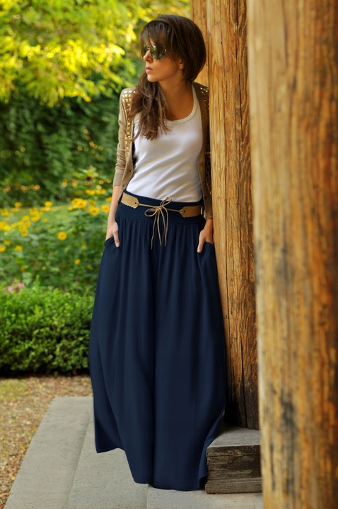 Długa rozkloszowana spódnica styl BOHO chaber