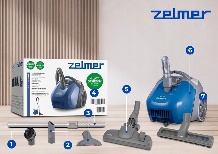 ODKURZACZ WORKOWY ZELMER ANTEK TRADYCYJNY Z FILTREM HEPA + KOŃCÓWKI