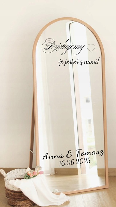 NAKLEJKA NA LUSTRO naklejki personalizowane na wesele ślub imprezę urodziny