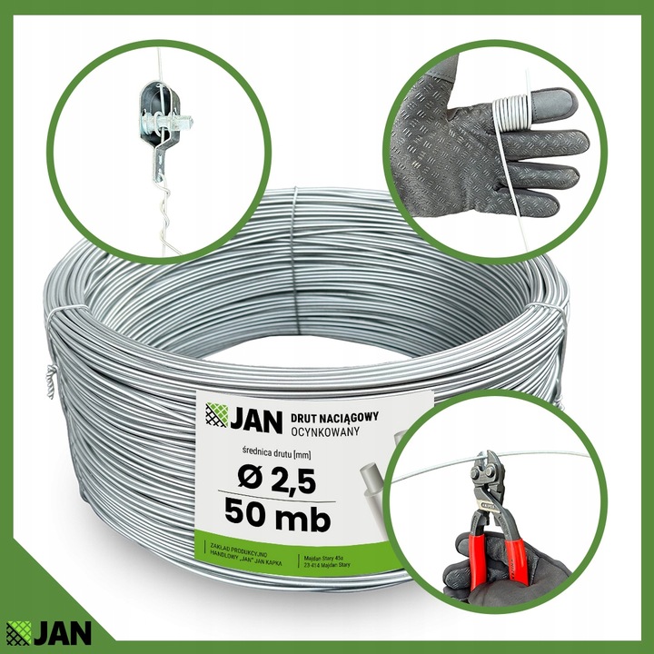 DRUT ocynkowany NACIĄGOWY sadowniczy 2,5 do SIATKI OGRODZENIOWEJ 50m