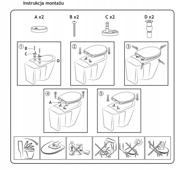 Deska sedesowa WC wolnoopadająca kształ U pokrywa klozetowa uniwersalna