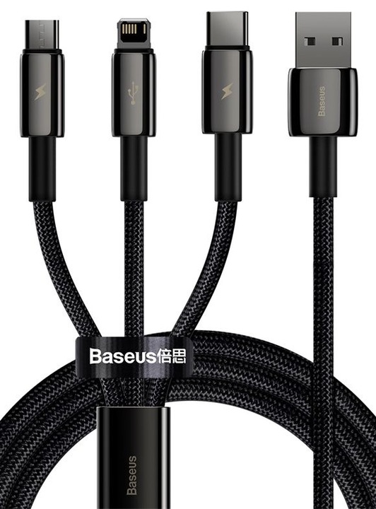 BASEUS Szybki Kabel USB 3w1 Lightning do iPhone microUSB USB-C 1,5m 3.5 A