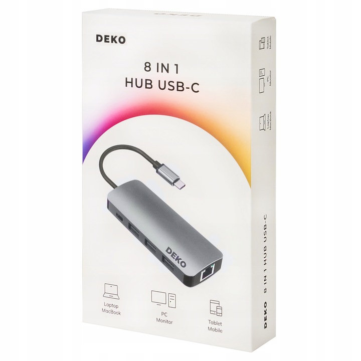 Hub Usb C 8w1 Stacja Dokująca 100W HDMI 4K 60Hz 3xUSB LAN SD DEKO BUSINESS