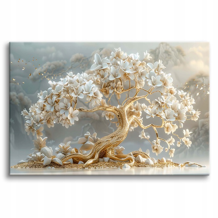 Elegancki Obraz na płótnie do salonu Złote drzewko szczęścia Glamour