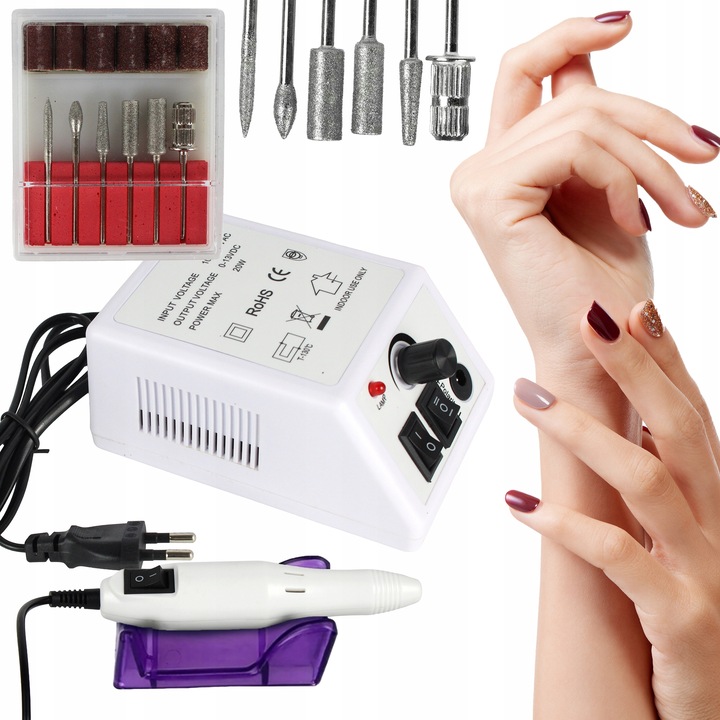 FREZARKA DO PAZNOKCI MANICURE PEDICURE PROFESJONALNA MOCNA 20W frezy zestaw