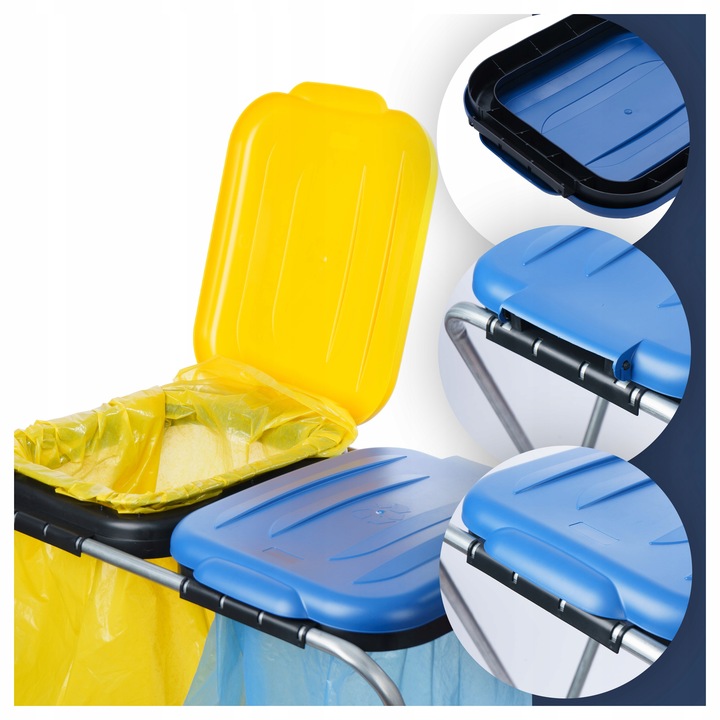 STOJAK NA WORKI DO SEGREGACJI ŚMIECI STELAŻ KOSZ 2 STANOWISKA NA ŚMIECI