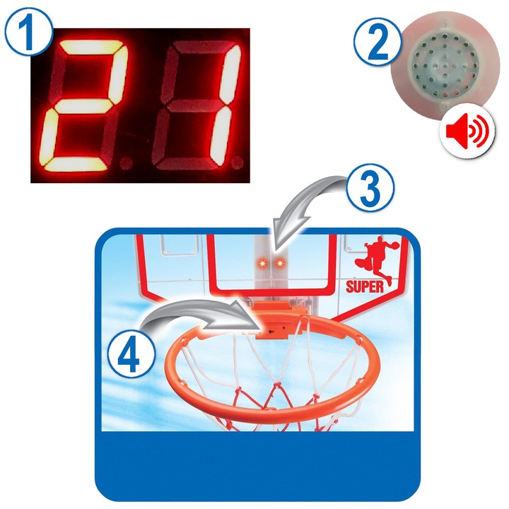 Koszykówka dla dzieci INTERAKTYWNA TABLICA LICZNIK DŹWIĘK ŚWIATŁA kosz gry