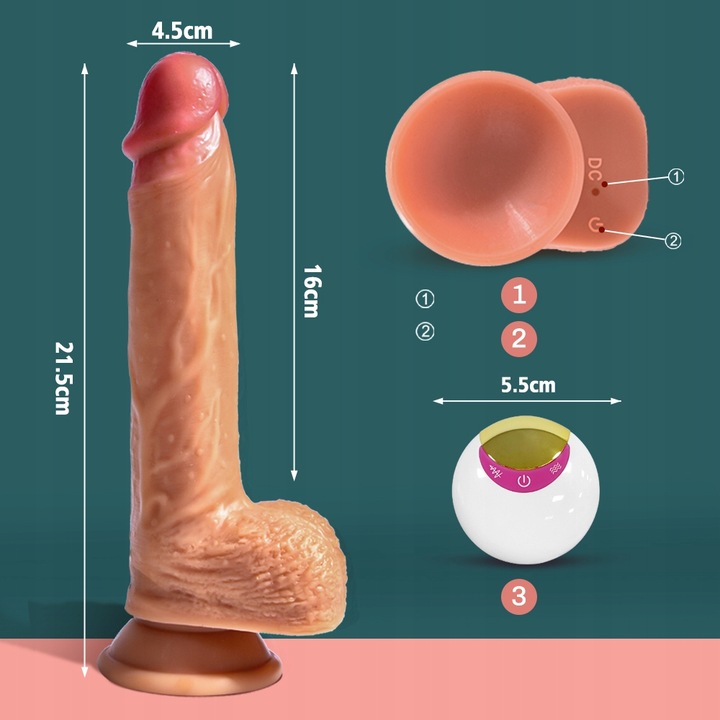 realistyczne dildo Analne wibrator z pilotem 21.5cm, 8 wibracji i 6 pchnięć