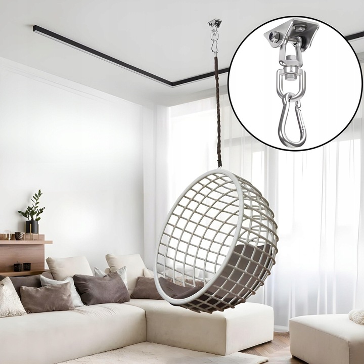 ZESTAW MONTAŻOWY HAK OBROTOWY SUFITOWY FOTELA HAMAKA HUŚTAWKI KARABIŃCZYKI