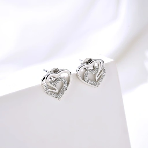 SREBRNE KOLCZYKI 925 WKRĘTKI SERCA DLA KOBIETY, KOLCZYKI SZTYFTY SREBRO 925