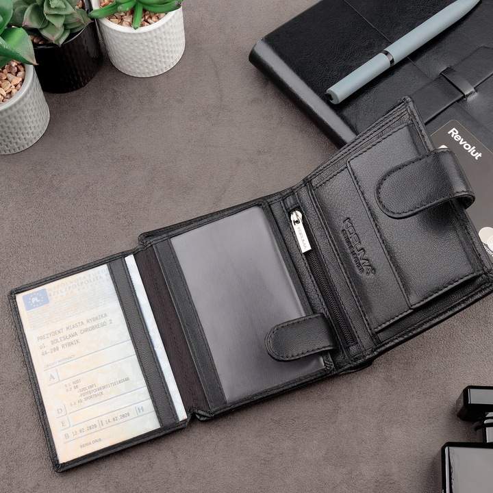 Pojemny PORTFEL MĘSKI Skórzany Pionowy OCHRONA RFID BLOCK Karty |