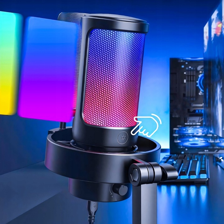 MIKROFON GAMINGOWY USB DO KOMPUTERA POP-FILTER POJEMNOŚCIOWY WYCISZ FUNKCJA