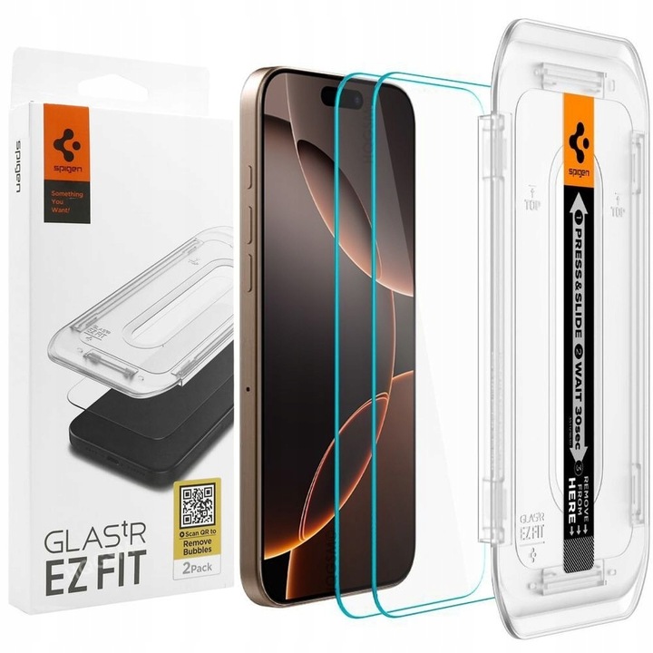 SZKŁO HARTOWANE SPIGEN EZ FIT DO iPhone 16 Pro MOCNA SZYBKA 2 szt APLIKATOR
