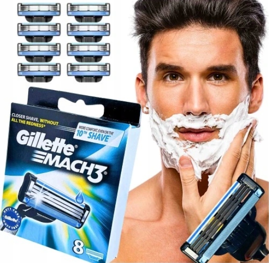 8x ORYGINAŁ WKŁADY OSTRZA DO MASZYNKI GILLETTE MACH3 MACH 3 NOŻYKI GOLENIA